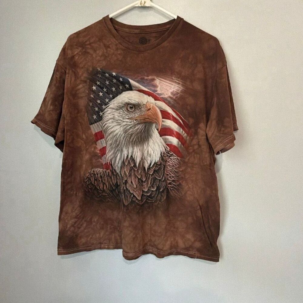 The Mountain Men’s XL Bald Eagle American Flag Brown Tie Dye Graphic T-Shirt #13